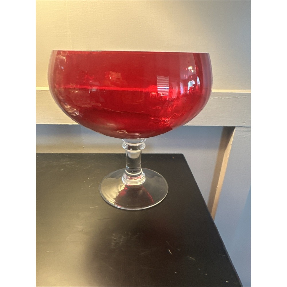 Ruby Red GLASS 6 " Pedestal COMPOTE Ribbed Footed Bowl, Vase or Candle Holder